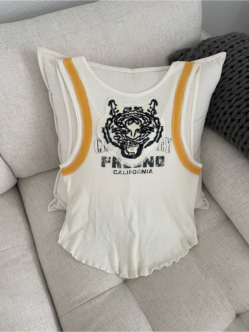 We the Free Retro California Screenprint Embroidered Tiger Appliqué Varsity Tank
